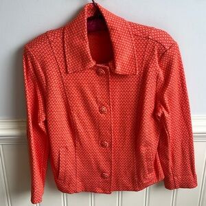 Cabi Matchmaker Topper in Tiger Lily Orange Diamond Pattern Knit Jacket Sz S EUC